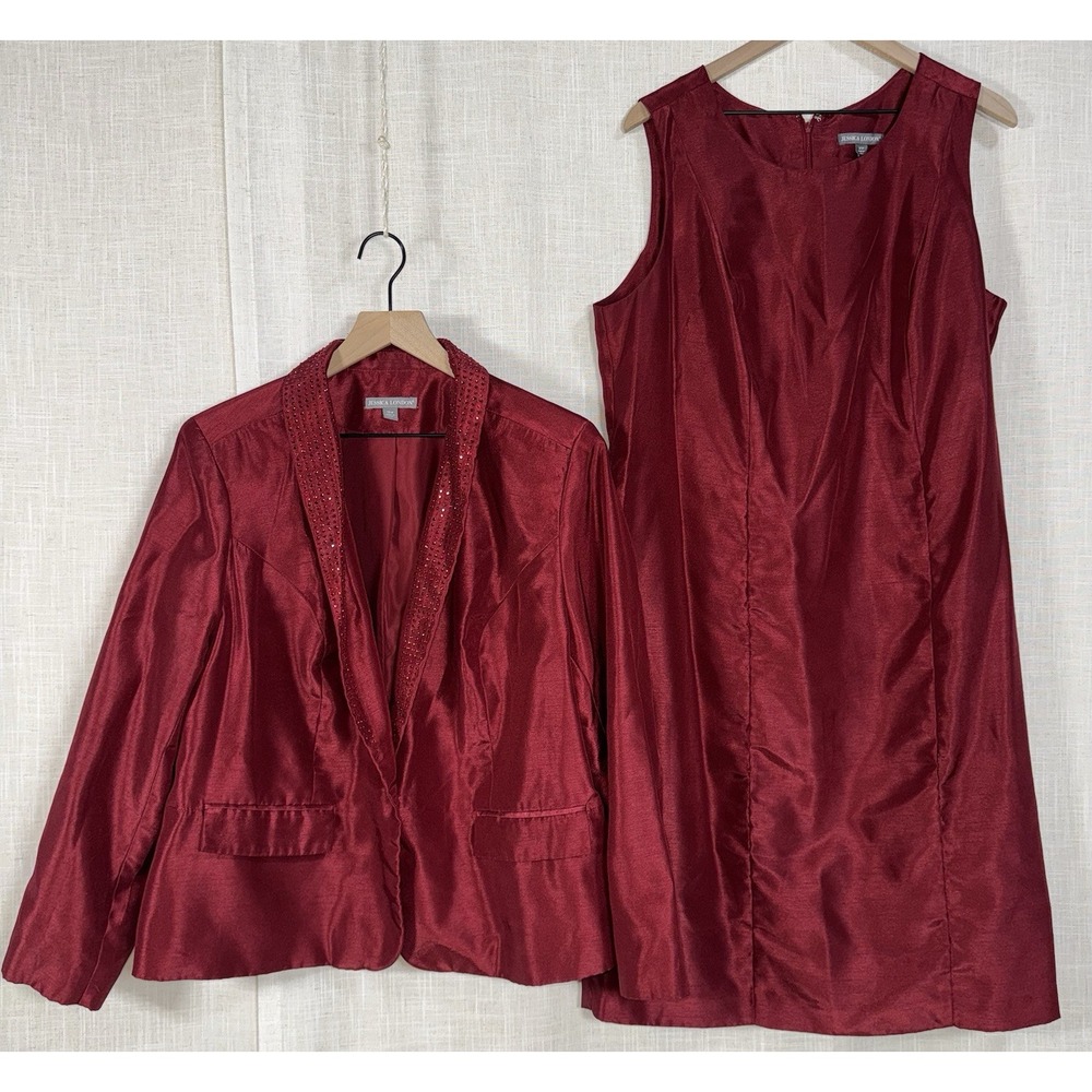 Jessica London Women's Sz 20 2 Pc Embellished Red Dress Suit w/ Blazer Event